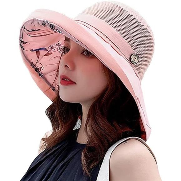 WOMEN'S Mesh Sun Hats Summer UV Protection Pink - Picture 1 of 6